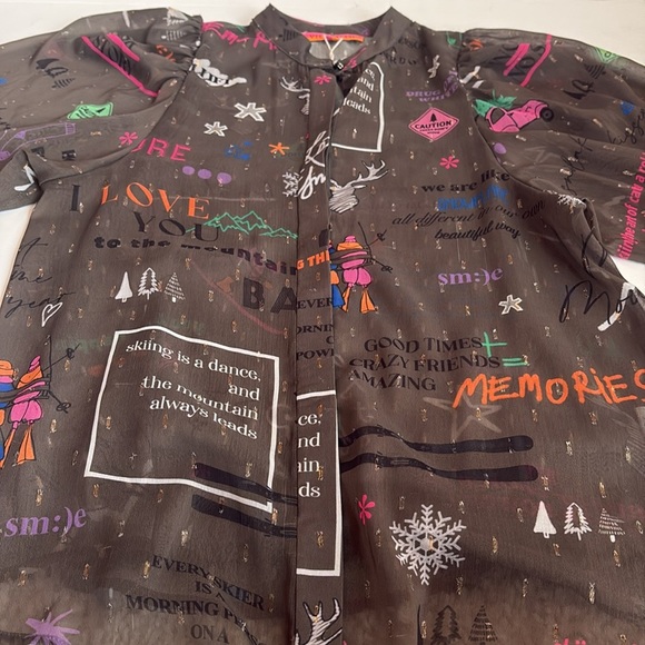 Vilagallo Edina sheer hidden button puff long sleeve Ski You Later blouse skiing - Picture 16 of 16